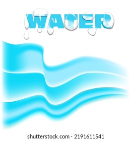 Agua con gotas y ondas abstractas de color azul. Agua azul, fondo vectorial, marco con emblema de agua