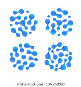 Water Drops, Abstract H2o Liquid Vector Icon Set. Purified Distilled Water Logo. Air Humidity Illustration.