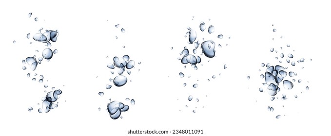 Water drops, air bubbles underwater in soda, fizzy drink isolated on white background. Splash effect in water, gas bubbles in sea, aquarium, vector realistic illustration