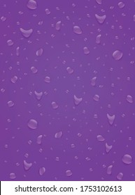 Water drops background. Purple color drink beverage concept. 3d realistic vector illustration poster.