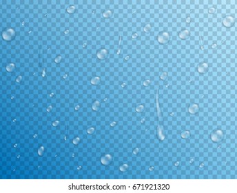 Water drops background. Realistic vector water droplets isolated on transparent background.