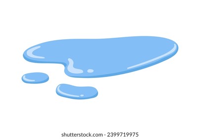 Water drops. Big waterdrop and small droplets. Fresh aqua blob, clean clear pure fluid. Blue cold liquid on surface, wetness, moisture. Flat vector illustration isolated on white background