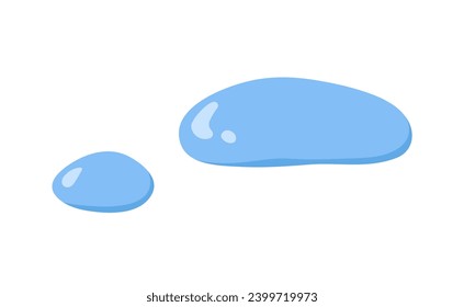 Water drops, blobs. Big and small waterdrops. Fresh aqua droplets, bubble. Clear pure fluid. Blue clean natural liquid, wetness, moisture. Flat vector illustration isolated on white background