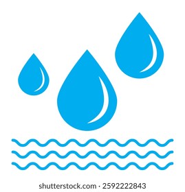 Water Drops Blue drops, raindrops, splash, sea waves, pouring water, icons and design elements. Flat droplet logo shapes collection.
