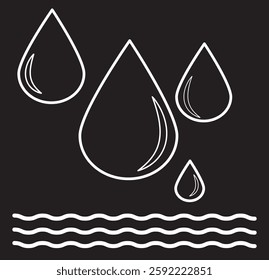 Water Drops Blue drops, raindrops, splash, sea waves, pouring water, icons and design elements. Flat droplet logo shapes collection.