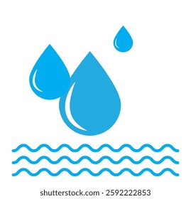 Water Drops Blue drops, raindrops, splash, sea waves, pouring water, icons and design elements. Flat droplet logo shapes collection.