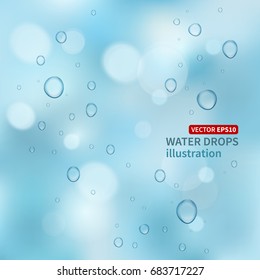 Water drops blue realistic vector blurred illustration.

