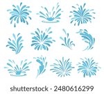 Water drops and blue splashes isolated on white vector set. Water splash collection