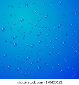 Water drops blue, vector background.