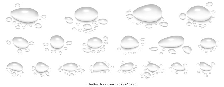 Water Drops Border: Realistic Shower or Rain Droplets Isolated on Transparent Background. Clear Vapor Bubbles and Condensed Texture for Bathroom and Window Glass Designs