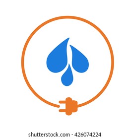 Water drops in a circle with plug as symbol of eco-friendly energy source