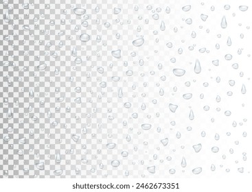 Water drops from condensation or rain or steam shower on a transparent background.