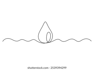 Gotas de agua en la Ilustración vectorial de trazado de líneas continuas. Dibujo de estilo de línea simple de gota de sangre