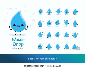 gotas de agua, lindo personaje de dibujos animados, ilustración del día mundial del agua, signos - Símbolos