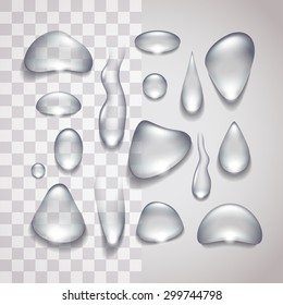 Water drops with different forms photo realistic vector set