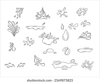 Water drops doodle icon sign. Decorative set Droplet splash symbol. Hand drawn ink sketch. Liquid element. cry droplet icons. sauce Vector illustration