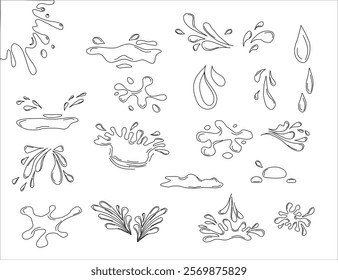 Water drops doodle icon sign. Decorative set Droplet splash symbol. Hand drawn ink sketch. Liquid element. cry droplet icons. sauce Vector illustration