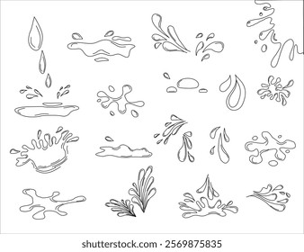 Water drops doodle icon sign. Decorative set Droplet splash symbol. Hand drawn ink sketch. Liquid element. cry droplet icons. sauce Vector illustration