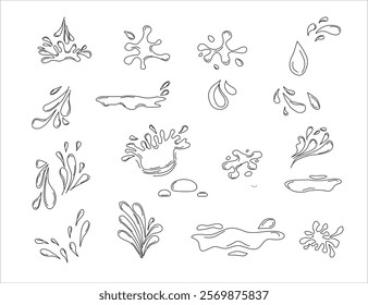 Water drops doodle icon sign. Decorative set Droplet splash symbol. Hand drawn ink sketch. Liquid element. cry droplet icons. sauce Vector illustration