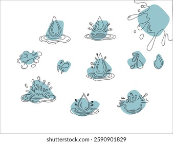 Water drops doodle icon sign. Decorative set Droplet splash symbol. Hand drawn ink sketch. Liquid element. cry droplet icons. sauce Vector illustration