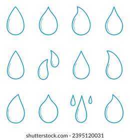 Water drops doodle set.  Raindrops in sketch style. Hand drawn vector illustration isolated on white background