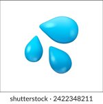 Water drops emoji. Vector 3d icon, glossy modern style. Cartoon emoticon isolated on white background.