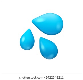 Water drops emoji. Vector 3d icon, glossy modern style. Cartoon emoticon isolated on white background.