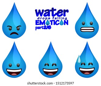 water drops falling emoticons with several expressions part 2 (Angry, Nervous or Awkward ,Happy laughing, Laughs loudly or Sarcasm, Sweaty laugh)