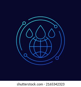 gotas de agua con un icono de globo, diseño lineal