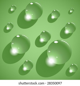 Water drops in green