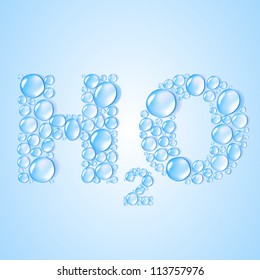 water drops H2O shaped on blue background. vector illustration