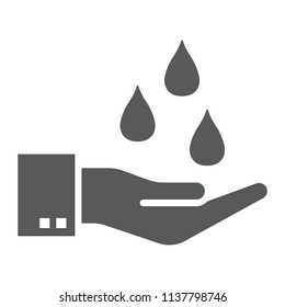 Water drops in hand glyph icon, ecology and save water, purfied water sign, vector graphics, a solid pattern on a white background, eps 10.