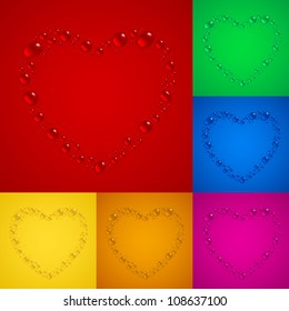 Water drops Hearts. Color backgrounds set for design
