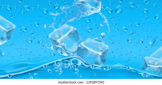 Water drops. Ice. 3d realistic vector