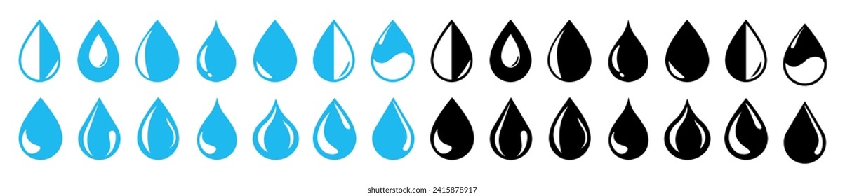 Water drops icon collection.icons of droplet shapes set. Water symbols.Vector