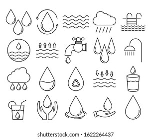 Water drops icon design. Set of water drops icon in modern outline style design. Vector illustration.