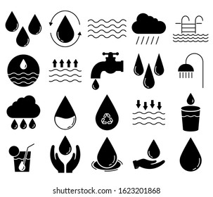 Water drops icon design. Set of water drops icon in trendy silhouette style design. Vector illustration.