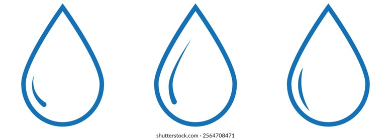 Water drops icon. Water drop icon set. Blue water drops vector illustration.