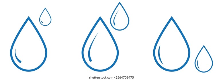 Water drops icon. Water drop icon set. Blue water drops vector illustration.