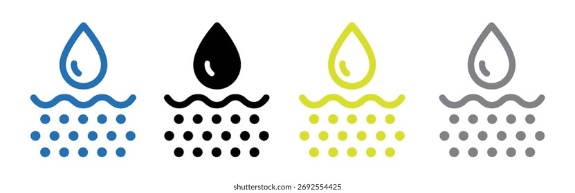Icono de gotas de agua en estilo de línea delgada, contorno y trazo. Ilustración vectorial de dos diseños de iconos de vectores de gotas de agua de color y negro se puede utilizar para móviles, IU, Web