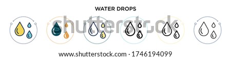 Water drops icon in filled, thin line, outline and stroke style. Vector illustration of two colored and black water drops vector icons designs can be used for mobile, ui, web