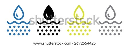 Water drops icon in filled, thin line, outline and stroke style. Vector illustration of two colored and black water drops vector icons designs can be used for mobile, ui, web