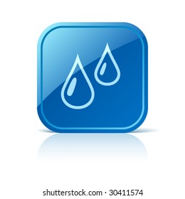 Water drops icon on blue glossy square vector web button