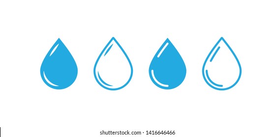 Water drops icon set. Liquid drop symbol illustration. Outline waterdrop.