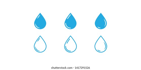 Water drops icon set. Liquid drop symbol illustration. Outline waterdrop.