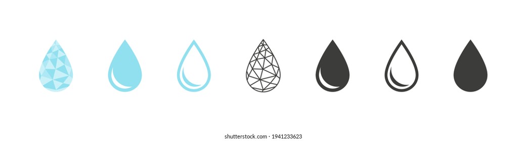 Water drops icon set. Water or oil drop signs. Water drop shape. Vector illustration