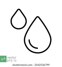 Water drops icon. Simple outline style. Drop water, droplet, liquid, rain, clean aqua, farming, environment concept. Thin line vector illustration isolated on white background. EPS 10.