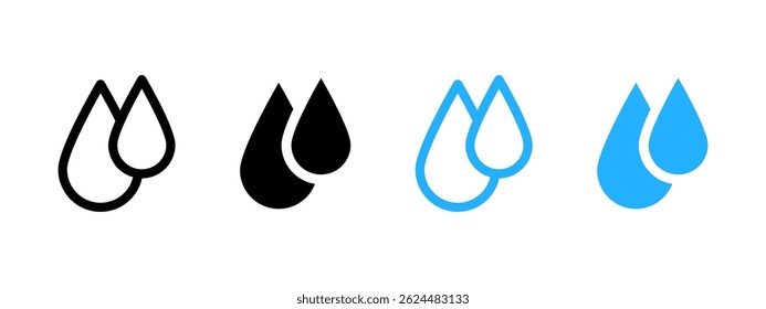Water drops icon. Two overlapping liquid droplets vector illustration. Hydration and freshness environmental symbol. Fluid, clean water and purity sign. Aqua moisture pictogram.