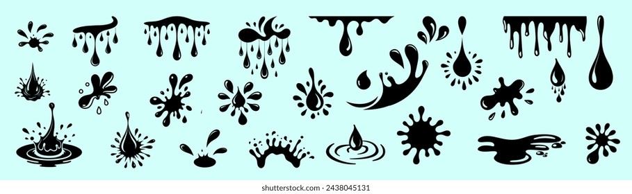 Water drops icon vector set. Liquid drops and splash set. 