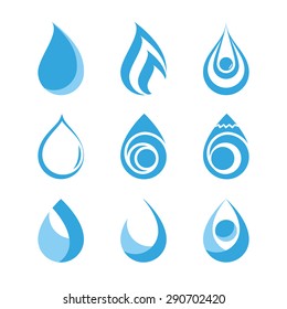 Water drops icons collection on white background. Icon symbol logo design. Vector illustration.